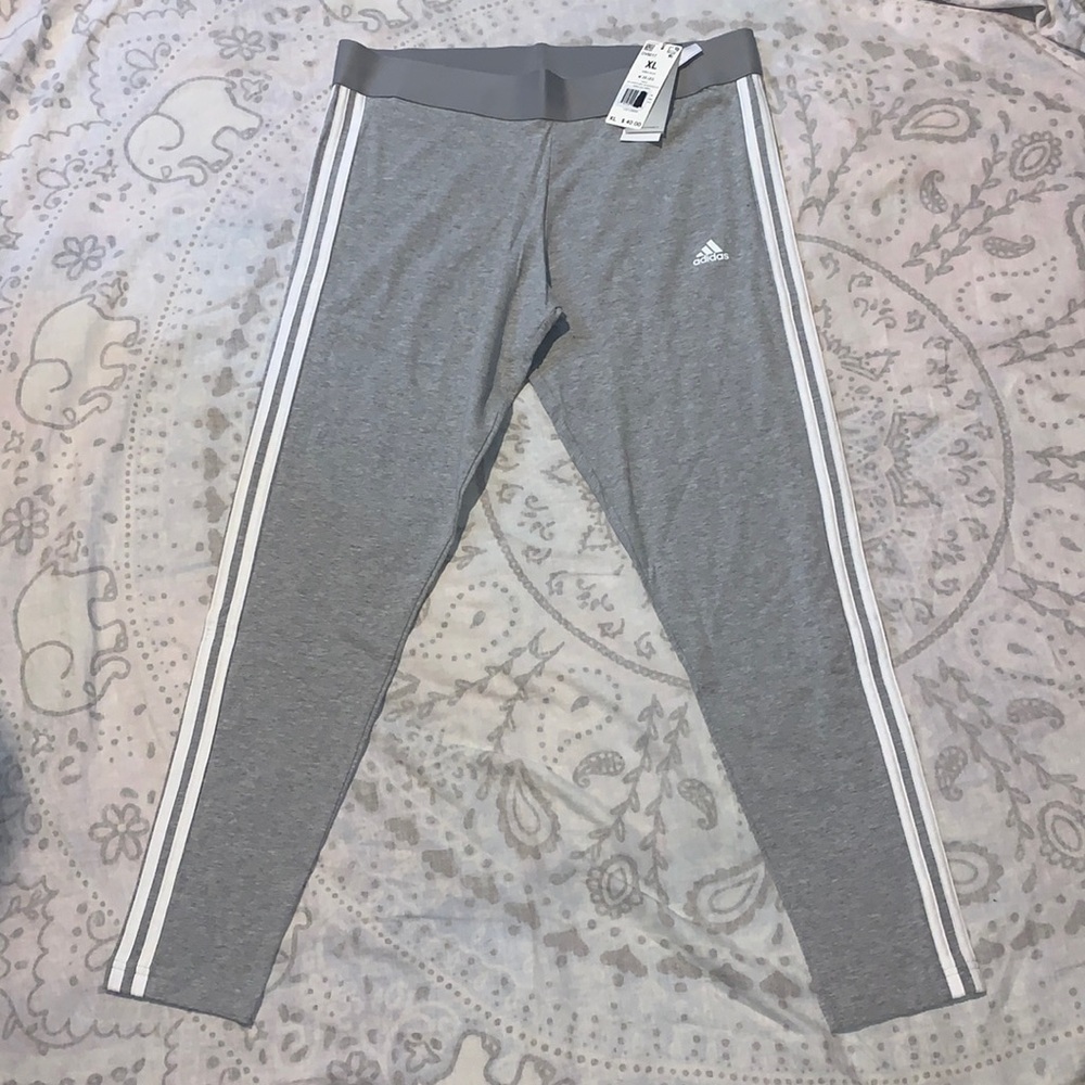 NWT Adidas 3 Stripe Leggings Medium Gray Heather Size XL